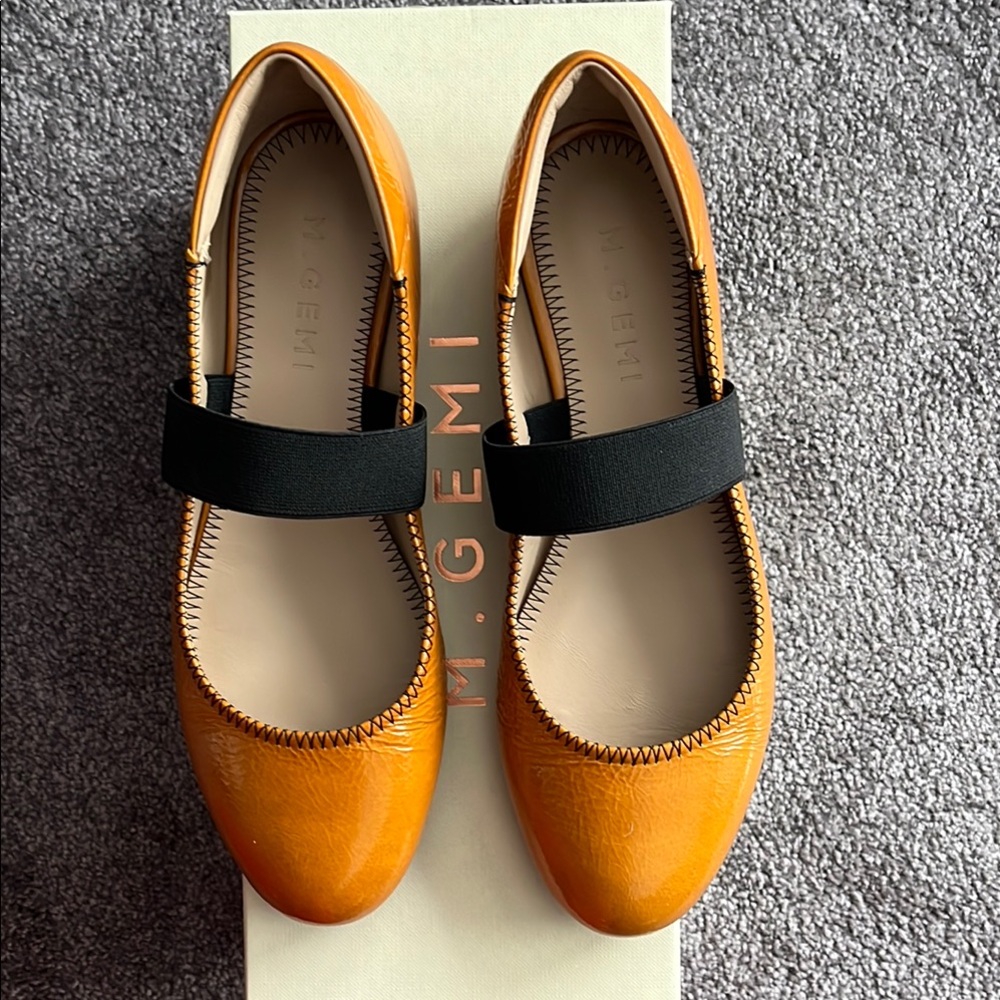 M. Gemi Women's Mustard Flats with Black Strap